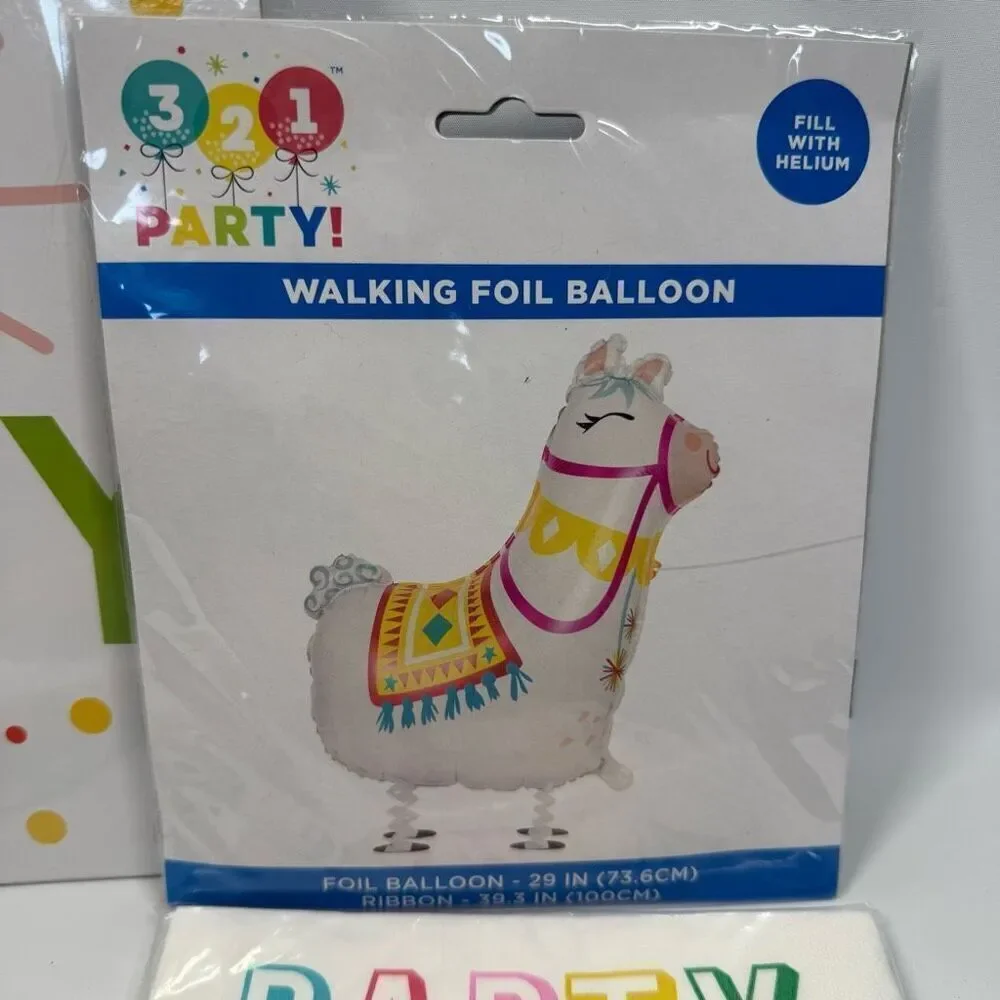 D20 Party Decorations- 5 piece Party Time decorations with walking Llama mylar b